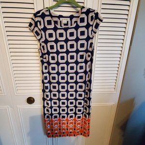 Blue, white and orange dress